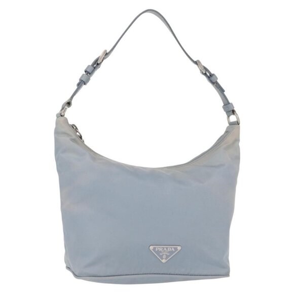 Authentic PRADA Shoulder Bag Nylon Light Blue Silver
